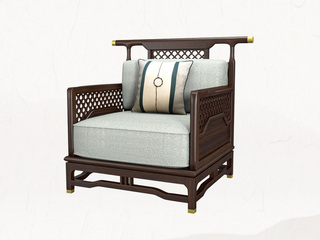  新中式风格 乌金木 网格镂空款 双扶手单人沙发 