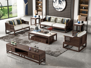  新中式风格 乌金木 工艺（1+2+3）套装组合 沙发