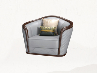  新中式风格 乌金木+皮艺 格菱圆弧扶手单人沙发 