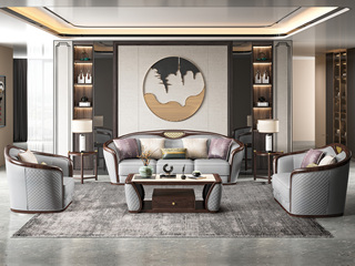  新中式风格 乌金木+皮艺 格菱圆弧（1+2+3）套装组合 沙发（三人位是整体沙发，下单前需确认电梯尺寸）
