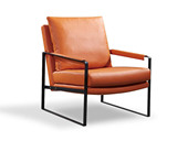 简素 现代简约 头层真皮 橙色休闲椅
