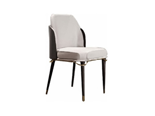  轻奢风格 环保皮 填充高密度海绵 白蜡木 米白+咖色 餐椅