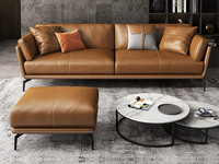 诺美帝斯 极简风格 高定头层黄牛皮 真皮沙发 纹理清晰 质地柔软 高品质蓬松白鹅羽绒靠包 全实木框架 脚踏沙发（仅含脚踏）