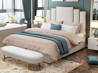  简美风格 全实木床边 布艺 舒适睡感 卧室1.5*2.0米床