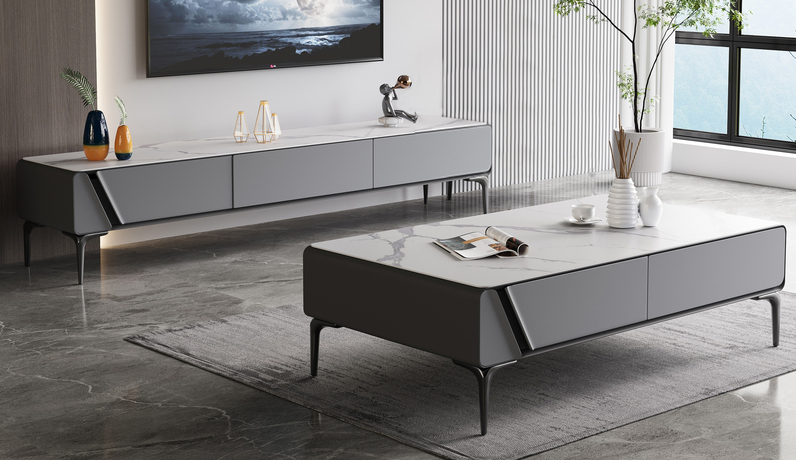 卡罗亚 极简风格 防刮耐磨哑光岩板台面 质感细腻 电视柜（不含边柜）（此款电视柜没有背孔）