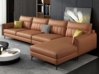 现代简约 全手工工艺 高弹舒适科技布 松木框架 橙色 2+2脚踏沙发组合（不分左右）