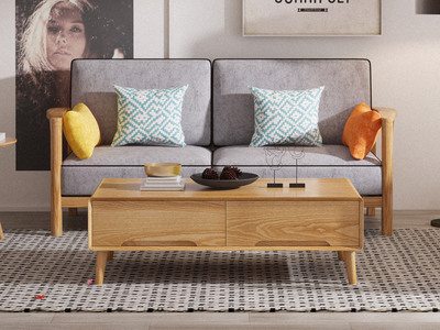  北欧风格 北美进口白蜡木 科技布沙发 原木色 三人沙发（不包含小抱枕）