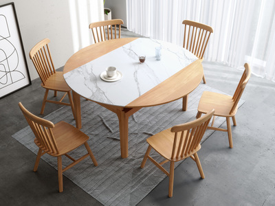  北欧风格 榉木坚固框架 防刮耐磨岩板台面 多功能餐桌