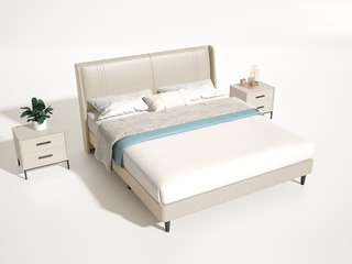  现代简约 头层进口小黄牛皮+实木框架 软床 舒适软靠 1.8*2.0米真皮床  15CM床托