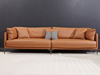  极简风格 高弹舒适  全真头层黄牛皮+实木框架+羽绒 双扶手四人位 直排沙发