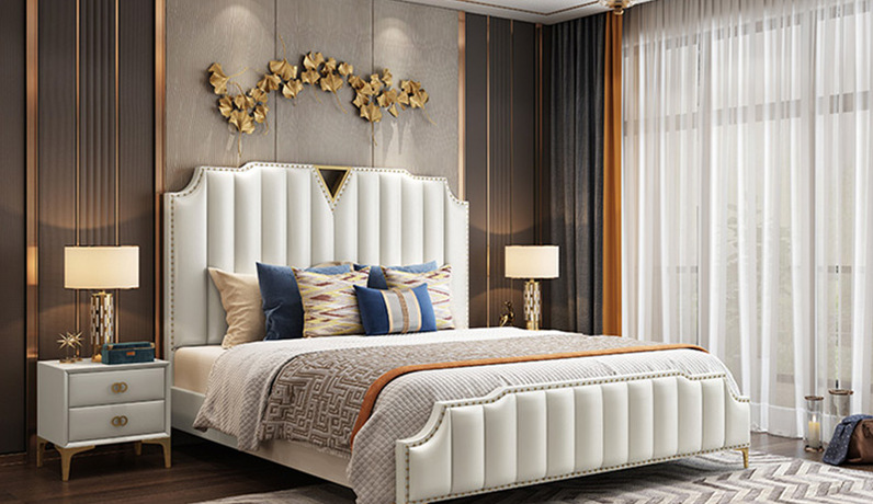 歌迪 轻奢风格 优质皮艺软包靠背+实木框架 白色 1.8*2.0米床（搭配10公分松木排骨架）