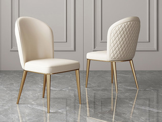  轻奢风格 优质皮艺 米白色 餐椅