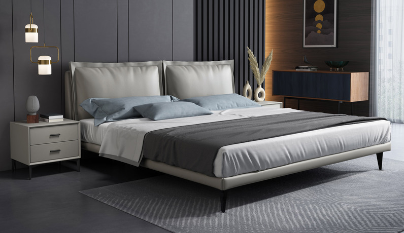 歌迪 极简风格 天然羽绒 优质皮艺 舒适透气 1.8*2.0米床（搭配10公分松木排骨架）