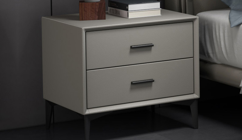 歌迪 轻奢风格 实木抽屉 扪皮 天空灰 双抽床头柜