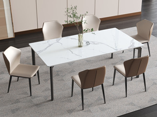  极简风格 防刮耐磨 雪山白哑光岩板 1.4米 餐桌